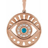 Evil Eye Natural Turquoise & Diamond Charm Pendant Solid 14K Rose Gold 