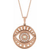 Evil Eye Natural White Ethiopian Opal & Diamond Charm Pendant Necklace Solid 14K Rose Gold 