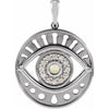 Evil Eye Natural White Ethiopian Opal & Diamond Charm Pendant Solid 14K White Gold or Sterling Silver