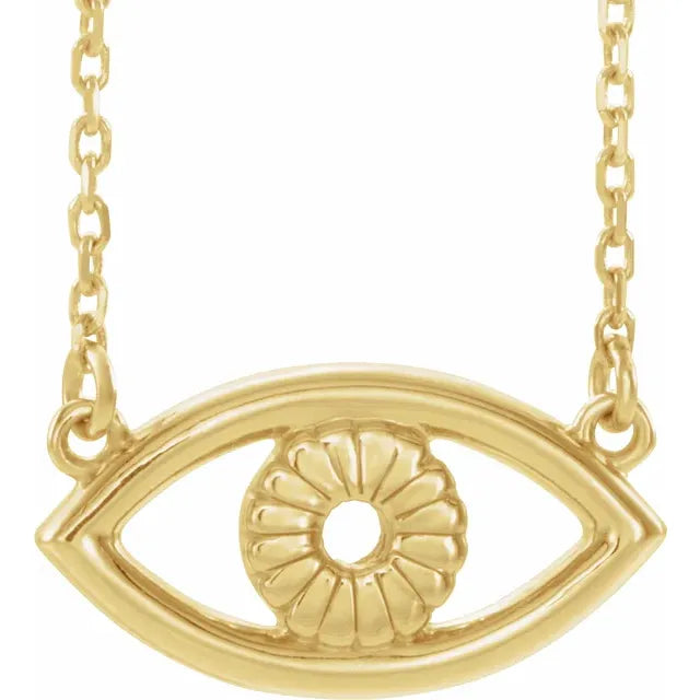 Evil Eye 16" or 18" Necklace Solid 14K Yellow Gold 