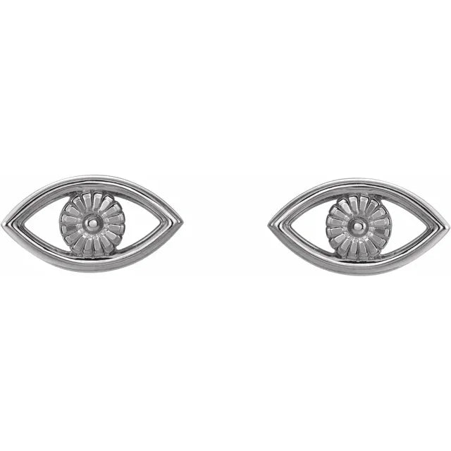 Evil Eye Stud Earrings in 14K White Gold or Sterling Silver 