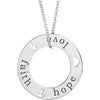 Faith Hope Love Pierced Loop Adjustable Necklace or Charm Pendant in 14K White Gold or Sterling Silver