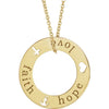 Faith Hope Love Pierced Loop Adjustable Necklace or Charm Pendant in 14K Yellow Gold