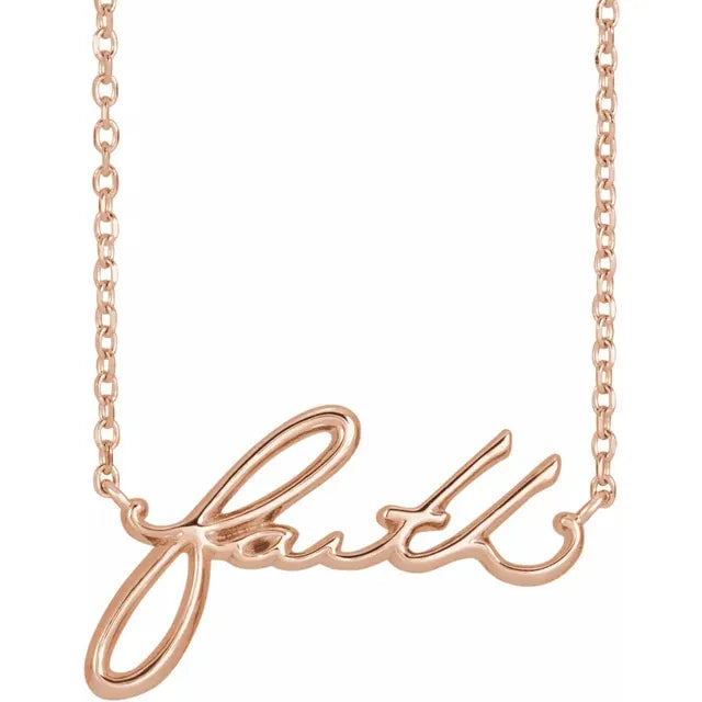 Faith Script Necklace 16" or 18" in 14K Rose Gold