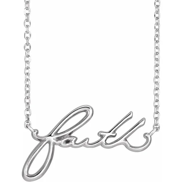 Faith Script Necklace 16" or 18" in 14K White Gold