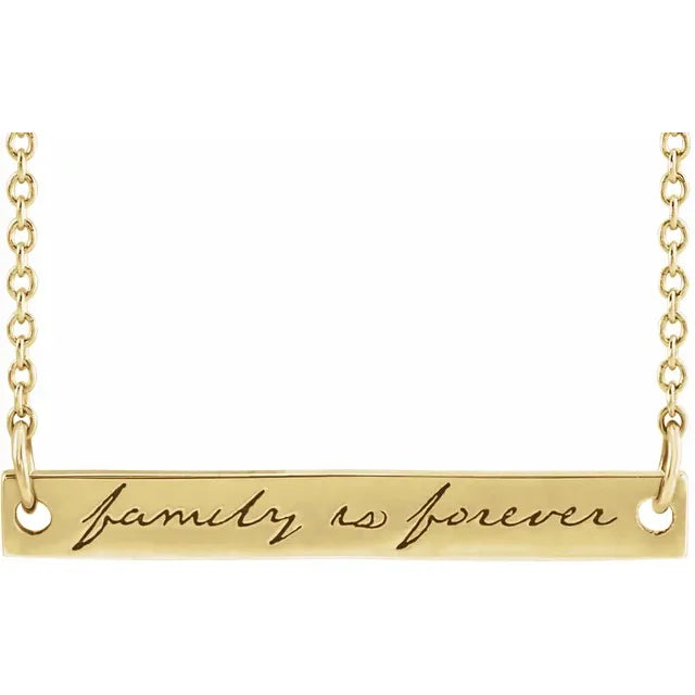 Family is Forever Bar 18" Necklace 14K Yellow White Rose Gold or Silver