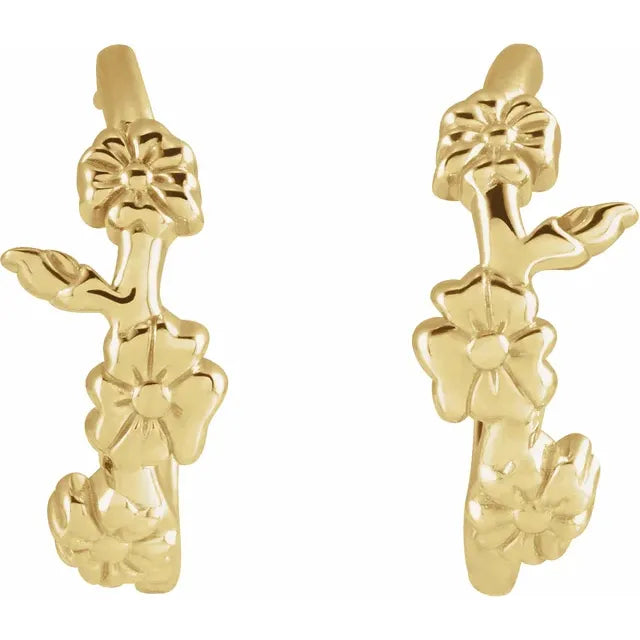 Flower Crown Hoop Earrings in 14K Yellow Gold 