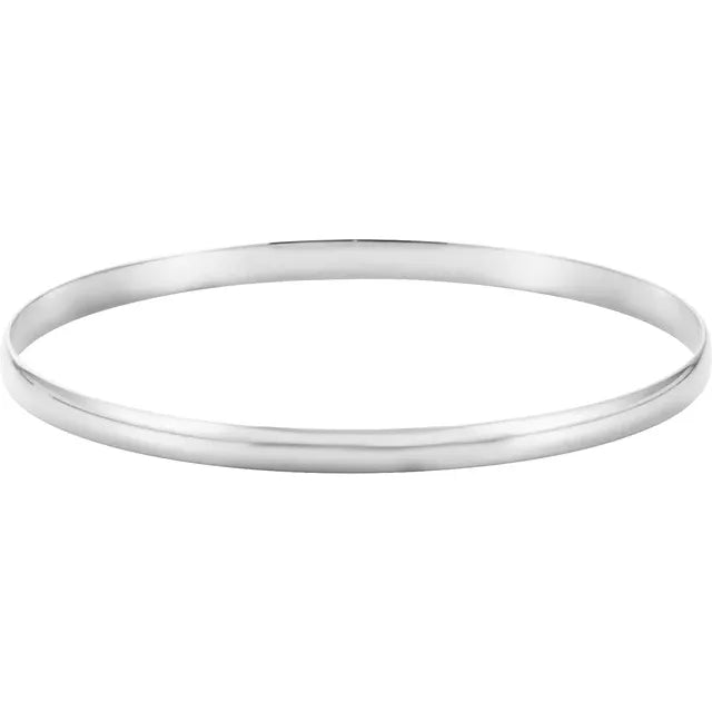 Wear Everyday™ 4 MM Half Round Bangle Bracelet 7 3/4" Solid 14K White Gold 