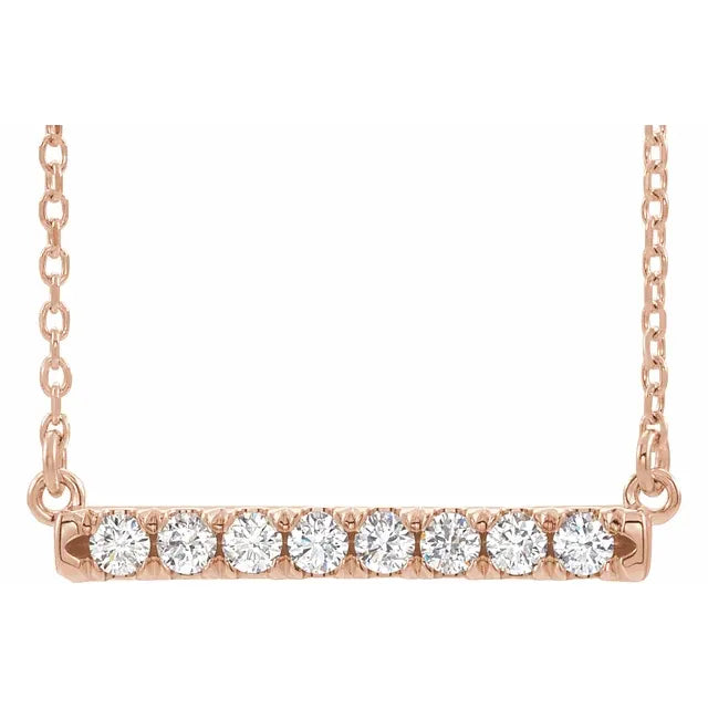 Lab-Grown Diamond French-Set Bar Adjustable Necklace 14K Rose Gold