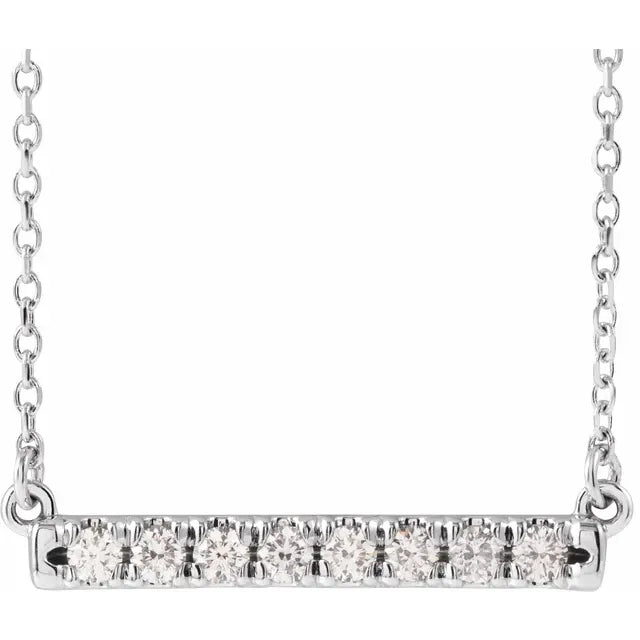 Lab-Grown Diamond French-Set Bar Adjustable Necklace 14K White Gold