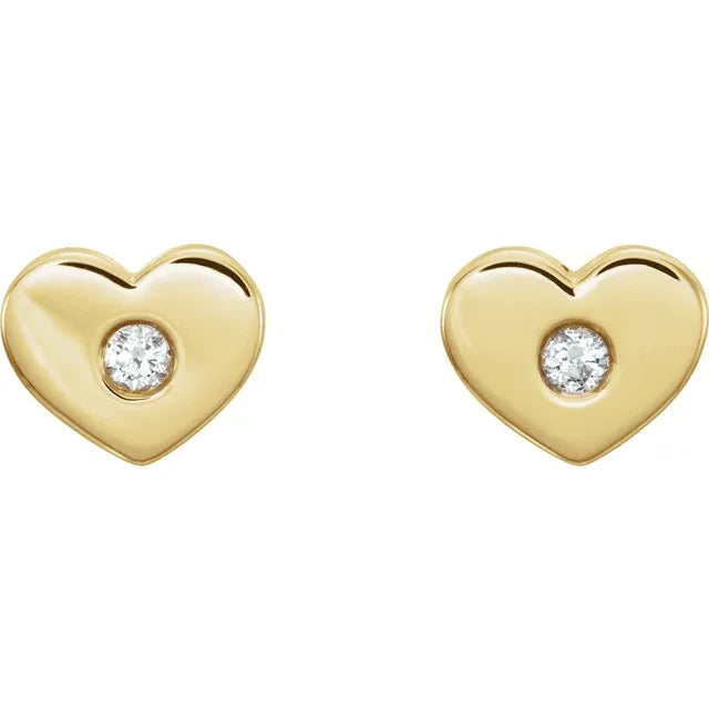 Full Heart Natural Diamond Stud Earrings in 14K Yellow Gold 