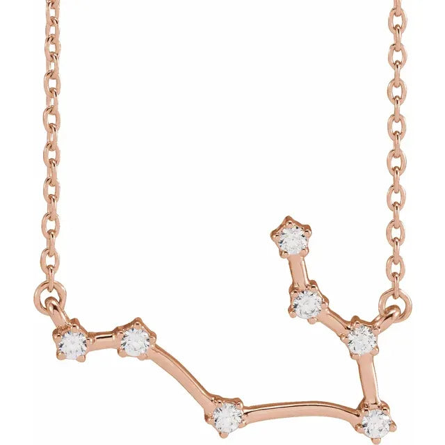 Gemini Zodiac Constellation Natural Diamond Necklace in 14K Rose Gold