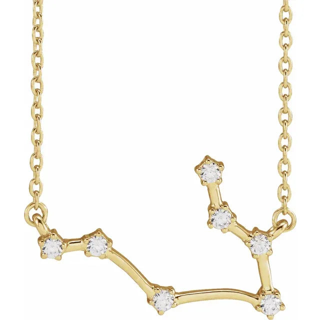 Gemini Zodiac Constellation Natural Diamond Necklace in 14K Yellow Gold