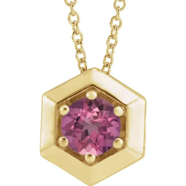 Geometric Natural Pink Tourmaline Solitaire 16-18" Necklace 14K Yellow White Gold Platinum Silver