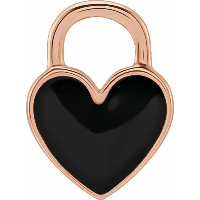 Black Enamel Heart Charm Pendant in 14K Rose Gold
