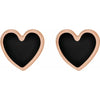 Black Enamel Heart Stud Earrings in 14K Rose Gold