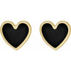 Black Enamel Heart Stud Earrings in 14K Yellow Gold