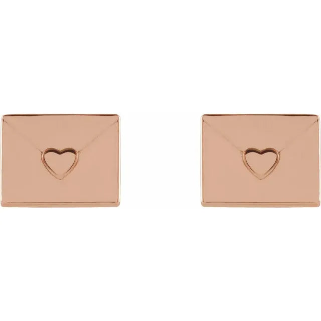 Heart Envelope Stud Earrings in 14K Rose Gold 