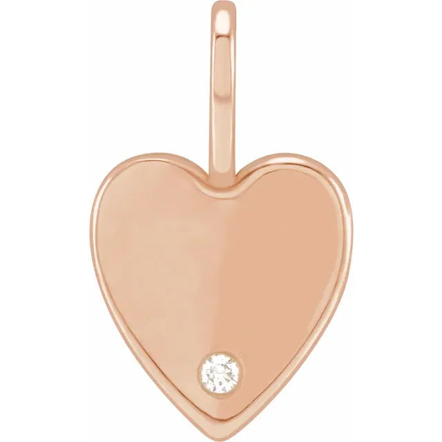 Engrave Me Heart Natural Diamond Charm Pendant in 14K Rose Gold 