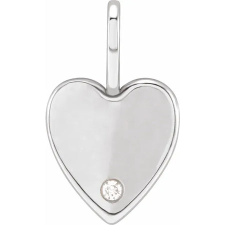 Engrave Me Heart Natural Diamond Charm Pendant in 14K White Gold or Sterling Silver