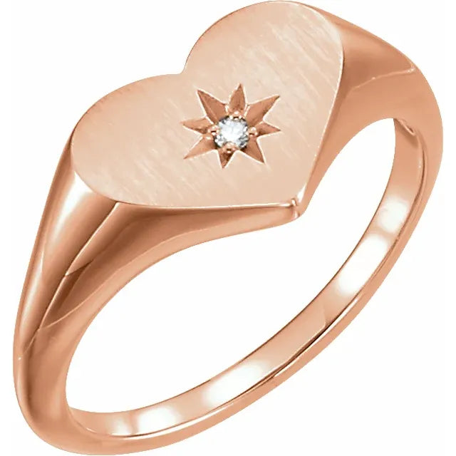 Heart Signet Natural Diamond Ring in 14K Rose Gold 