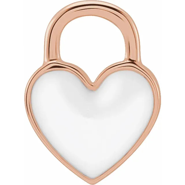 White Enamel Heart Charm Pendant in 14K Rose Gold