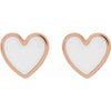 White Enamel Heart Stud Earrings in 14K Rose Gold