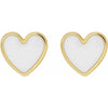 White Enamel Heart Stud Earrings in 14K Yellow Gold