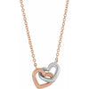 Interlocking Double Heart 16" or 18" Necklace in 14K White and Rose Gold