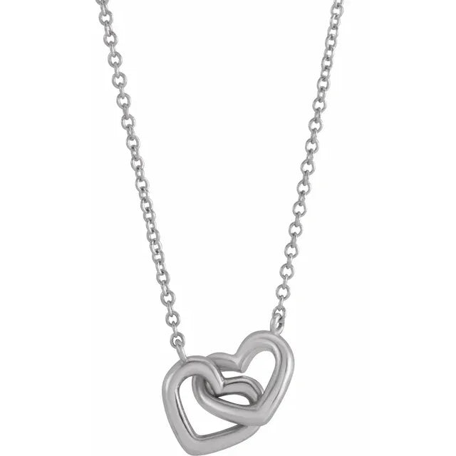Interlocking Double Heart 16" or 18" Necklace in 14K White Gold