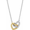 Interlocking Double Heart 16" or 18" Necklace in 14K White and Yellow Gold