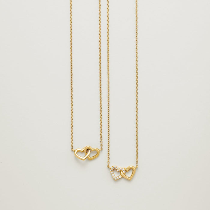 Interlocking Double Heart Necklace in 14K Yellow Gold