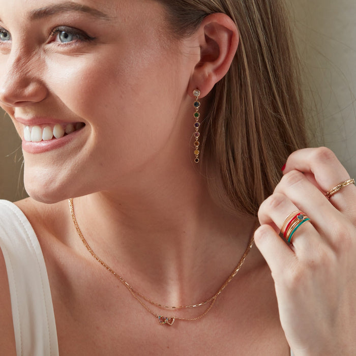 Multi-Gemstone Interlocking Hearts 18" Necklace in 14K Yellow Gold on Model