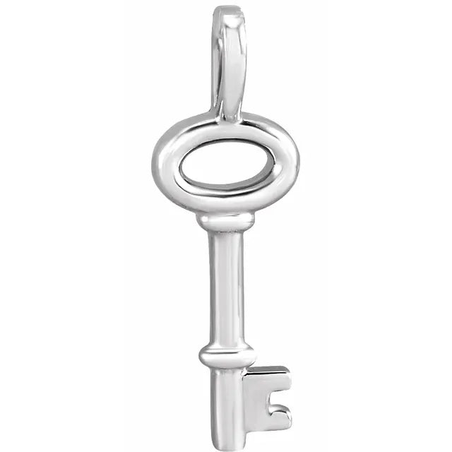 Unlock Your Dreams Key Charm Pendant Solid 14K White Gold, Platinum or Sterling Silver