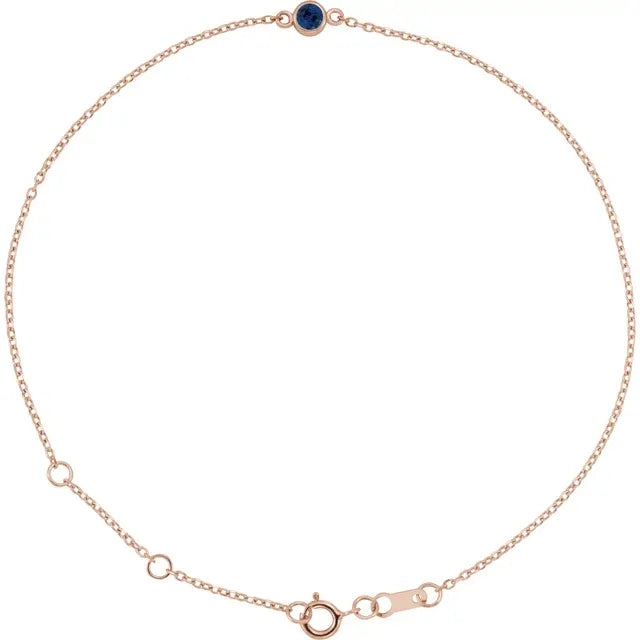 Birthday Suit Bezel Birthstone Lab-Grown Blue Sapphire Adjustable Bracelet in 14K Rose Gold 