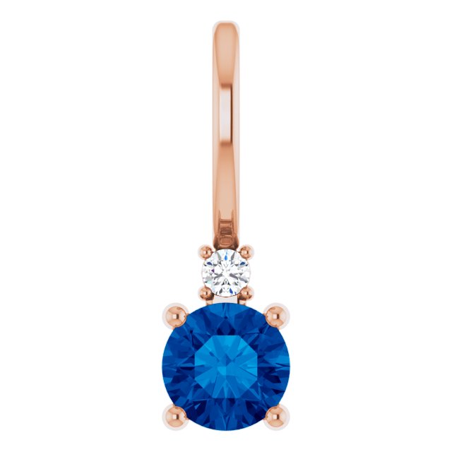 Natural or Lab-Grown Blue Sapphire & Natural Diamond Charm Pendant in 14K Rose Gold