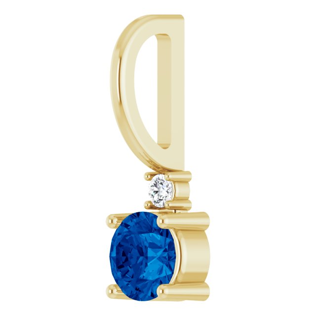 Natural or Lab-Grown Blue Sapphire & Natural Diamond Charm Pendant in 14K Yellow Gold