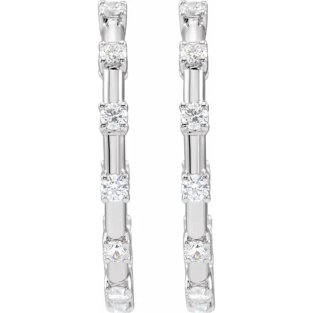 1 CTW Lab-Grown Diamond Inside Outside Hoops 14K White Gold Front View