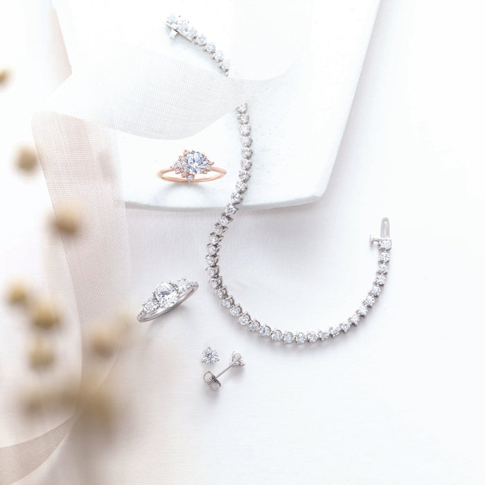 Marilyn Lab-Grown Diamond Three Prong Stud Earrings with Line Tennis Bracelet
