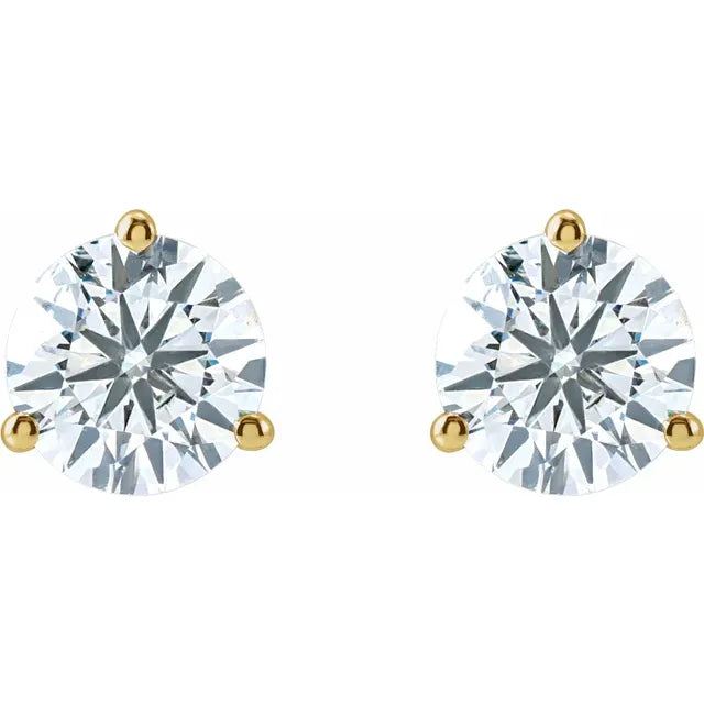 2 CTW Lab-Grown Diamond Stud Earrings in 14K Yellow Gold Front Facing 