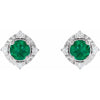 Luxe Wear Everyday™ Halo Style Birthstone Lab-Grown Emerald & Natural Diamond Stud Earrings Sterling Silver