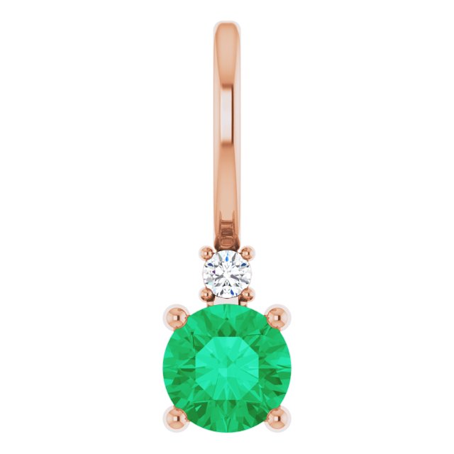 Natural or Lab-Grown Emerald & Natural Diamond Charm Pendant in 14K Rose Gold