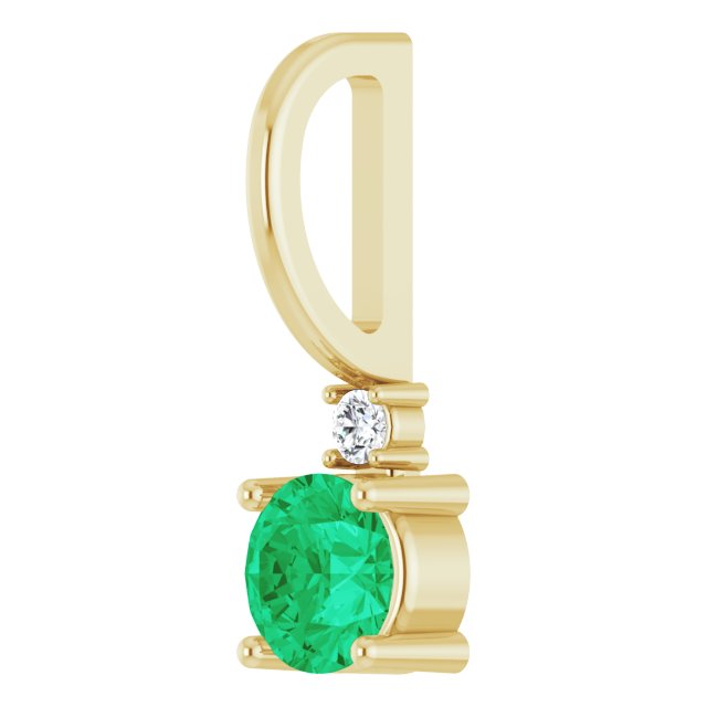 Natural or Lab-Grown Emerald & Natural Diamond Charm Pendant in 14K Yellow Gold
