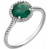 Round Statement Birthstone Lab-Grown Emerald & Diamond Halo Style Sterling Silver Ring