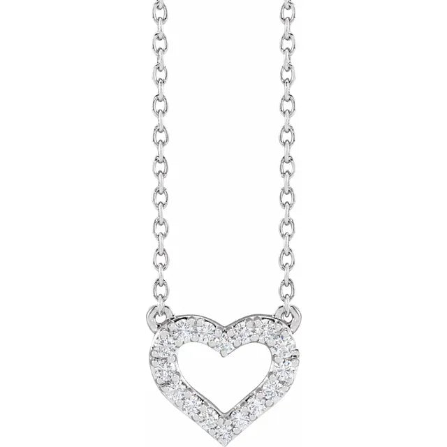 Lab-Grown Diamond 1/5 CTW Heart Adjustable Necklace in 14K White Gold