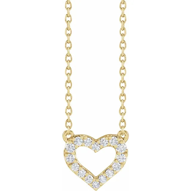 Lab-Grown Diamond 1/5 CTW Heart Adjustable Necklace in 14K Yellow Gold