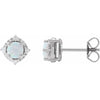 Luxe Wear Everyday™ Halo Style Birthstone Lab-Grown Opal & Natural Diamond Stud Earrings Sterling Silver