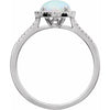 Round Statement Birthstone Lab-Grown Opal & Diamond Halo Style Sterling Silver Ring