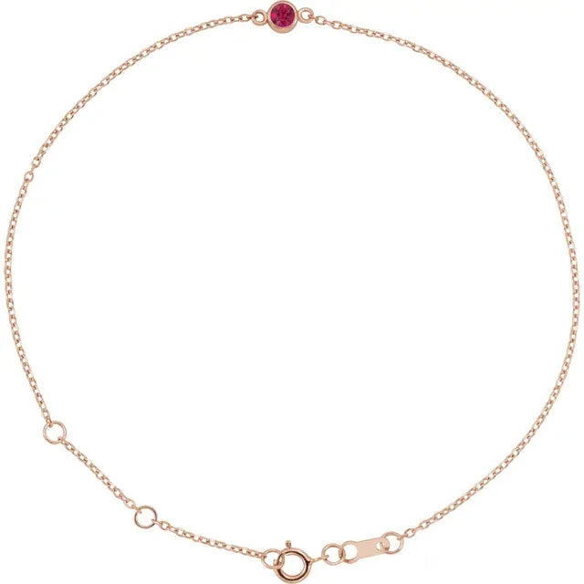 Birthday Suit Bezel Birthstone Lab-Grown Ruby Adjustable Bracelet in 14K Rose Gold 