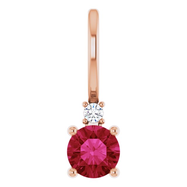 Natural or Lab-Grown Ruby & Natural Diamond Charm Pendant in 14K Rose Gold